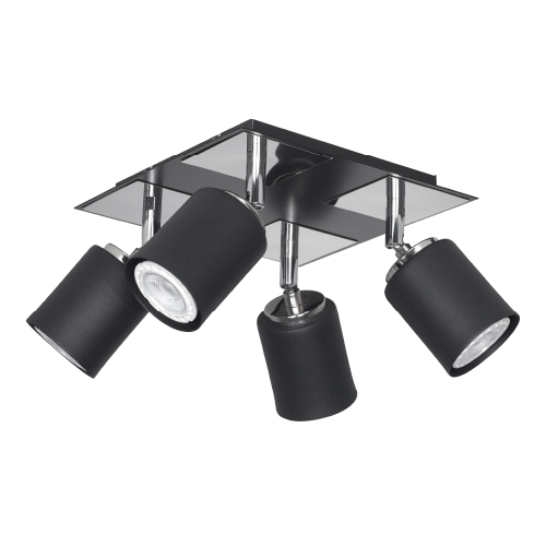 Plafón de 4 luces GU10 cuadrado 20x20cm negro con cromo